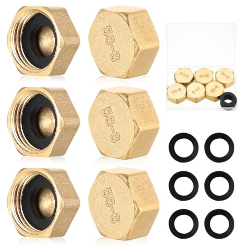 6 Pcs Tapón de Latón 1/2 Rosca, Tapón Hembra Latón 1/2, Tapa Ciega G1/2, Tapones de Manguera Hexagonales de Tubería G1/2 (Ø19 mm) para Tapón de Tubería Radiadores Agua de Jardín