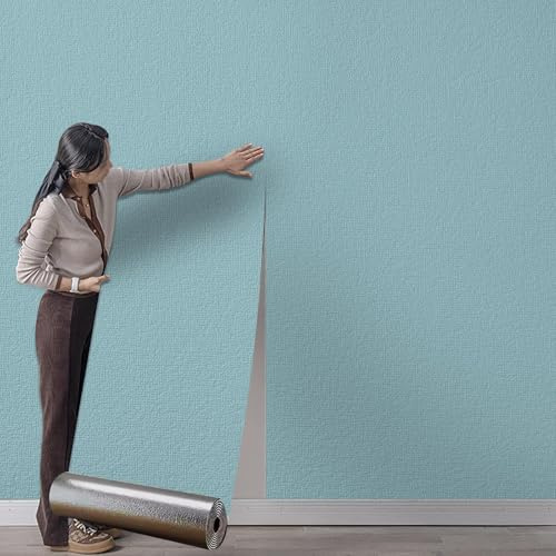 Beswitory 6Roll Self Adhesive Thermal Insulation Wallpaper - Blue Textured, 3mm Thick Wall Insulation Panels Thermal Wallpaper Stickers for Living Rooms - Thermal Wallpapers for Cold Walls