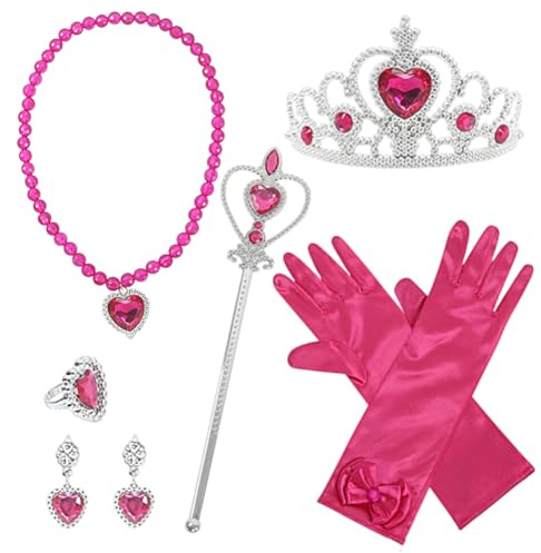 CDLIZW 6PCS Princesse Dress Up Accessoires Set,Princesse Dress Up Diadème,Bijoux pour Enfants avec Couronne,avec Bague/Gants/Diadème/Baguette Magique pour Cosplay Noël Carnaval Fête d'anniversaire