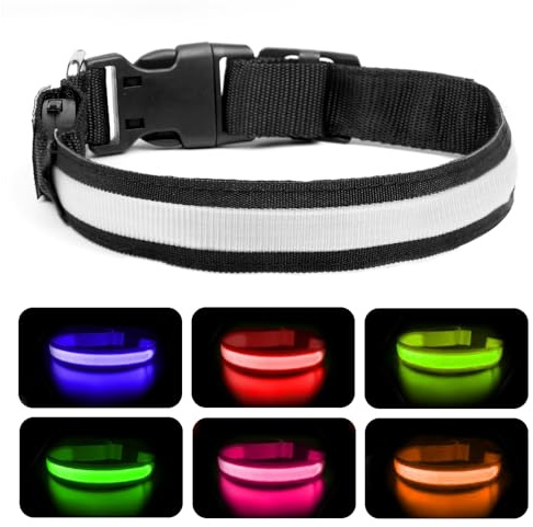 Nepfaivy Collier Lumineux Chien Rechargeable - Collier de Chien Lumineux avec Longueur Réglable pour Grands Chiens, Collier LED Chien 6 Couleur Changeante pour la Sécurité de Nuit
