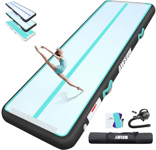 AWSUM Colchones Gimnasia Ritmica Hinchable 500x150x10cm Colchoneta Gimnasia Artistica Hinchable con Bomba de Aire Eléctrica Al aire libre en Casa 5m 10cm Gruesa Verde Negro