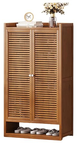 Scarpiera moderna in bambù con ante a persiana, grande scarpiera indipendente per ingresso, armadio, corridoio e camera da letto - Elegante spazio di archiviazione
