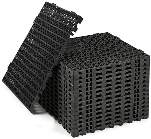 RITOLLO Modular Interlocking Cushion Drainage Floor Tiles, 16-Pack 11.8x11.8 PVC Raised Non-Slip Interlocking Mats with Drain Holes for Deck, Pool, Garage, Shower, Patio, Bathroom, Sauna, Yard