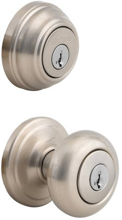 Kwikset Juno Knob and Double Cylinder Deadbolt Combo Pack Featuring SmartKey 992J 15 SMT CP, Satin Nickel