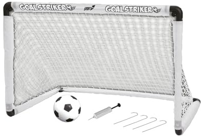 Sport1 Portería de fútbol Goal Striker - Portería de fútbol Plegable y transportable - Juegos de Exterior para niños jardín/casa - Portería de fútbol para niños, Pelota Hinchable de 12 cm y Bomba.