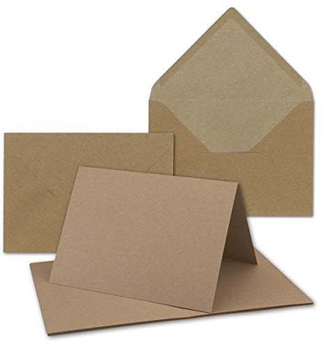 75x sehr schweres Vintage Kraftpapier Falt-Karten SET mit Umschlägen DIN B6-120 x 169 mm - 350 g/m² - Klapp-Karten I UmWelt by GUSTAV NEUSER®