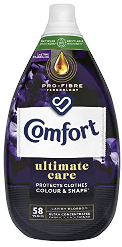 Comfort Lavish Blossom Ultra-Concentrated Fabric Conditioner bottle made of 100% recycled plastic* for complete clothes protection 870 ml (58 washes)