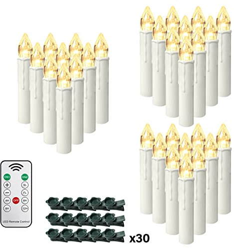 UISEBRT LED Kerzen mit Fernbedienung Christbaumkerzen Kabellos Weihnachtskerzen mit Timerfunktion Warmweiß Flammenlose für Weihnachtsbaum, Weihnachtsdeko, Hochzeitsdeko, Geburtstags, Party (30 Stück)