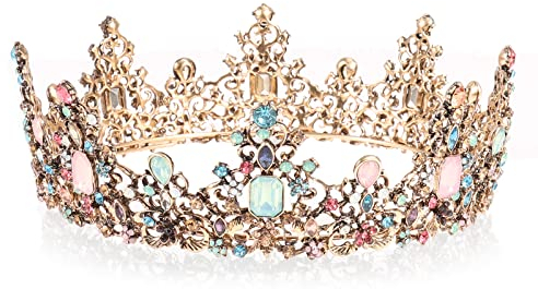 Barock-Krone, Teklemon Tiara Kristallkrone, Queen Tiara Krone, Damen Gothic Haarschmuck Vintage Gold Runde Krone für Hochzeit Geburtstag Party