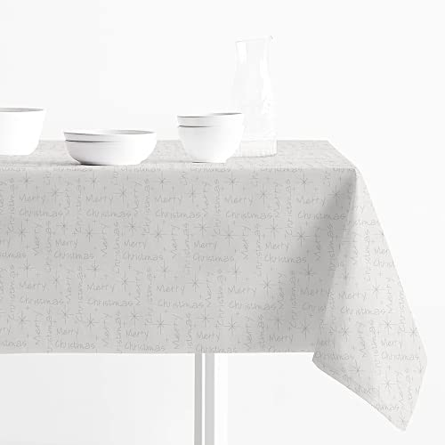 Tovaglia di Natale Antimacchia Tessuto Jacquard Stampa Moderna Merry Christmas Natalizia Lurex Idrorepellente (Ghiaccio, 140 x 360 cm)