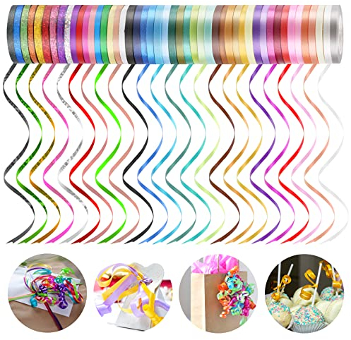 Dooozy 48 Rollen Ringelband Geschenkband Set, 5MM 10M Geschenkbänder für Geburtstag Luftballons Hochzeit Geschenkverpackung Florist Luftballon Schleifen und Saisonale Deko