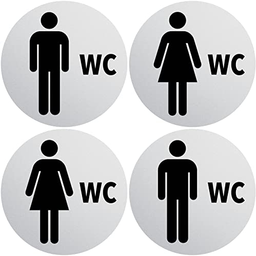 Clever Pool Lot de stickers WC pour femme et homme Résistant aux intempéries Plaque de toilette Plaque de porte Plaque de porte Plaque en aluminium D = 148 mm Panneaux signalétiques (2