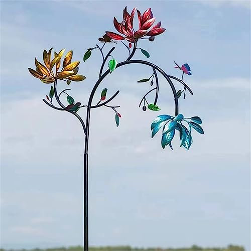 HADAVAKA Outdoor Wind Spinner, Wind Spinner for Garden, Wind Sculptures Spinners, Dynamic 3D Windmill, With Metal Garden Stake, Gardening Plug Wind Spinners Decor For Yard, Garden, Outside (Flower)