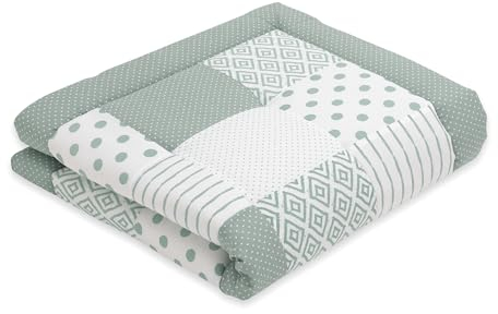 emma & noah Krabbeldecke Baby, 120x120 cm, Groß und Gepolstert, Bio-Baumwolle, Oeko-TEX Zertifiziert, Babydecke, Weiche Spieldecke & Laufgittereinlage für Jungen & Mädchen (Patchwork Essential Mint)