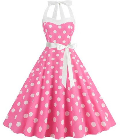 maxToonrain Dresses for Women UK Red,Womens 1950s 80s 70s 90s Fancy Dress A Line Spaghetti Strap Polka Dot Midi Party Dress Halloween Costumes for Adults Ladies(A-Pink,M)