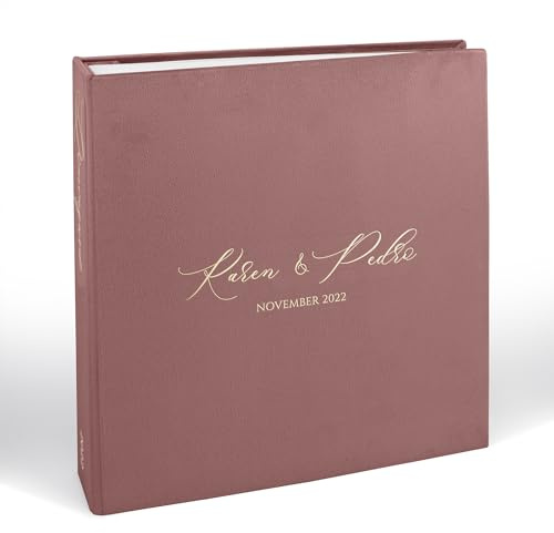 Large Wedding Slip-In Photo Album With Sleeves for 100-1000 pcs 4x6 Photos | Personalized Blush Pink Velvet Photo Book with 5 Pockets | Wedding, Travel or Family Pictures Album