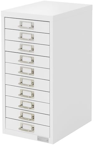 ML-Design Aktenschrank mit 10 Schubladen, 28x38x60 cm, Weiß, Schubladenschrank aus Metall für DIN A4, Büroschrank mit Etikettenhalter, Stahlschrank Metallschrank Werkzeugschrank Aufbewahrungsschrank