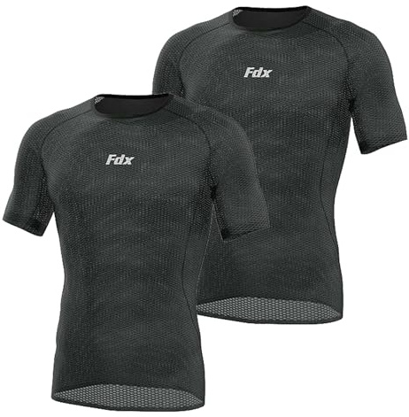 FDX Cool Mesh Base Layer Half Sleeve - Men’s Summer Cycling Mesh Top - Ultralight, Breathable, Anti-Odour Bicycle Skins Jersey - Under-Shirts for Running, Gym, Workout, (Pack of 2, Black, XL)