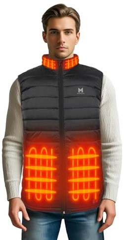 Beheizbare Weste, Leichte Elektrische Beheizte Weste für Herren Damen, 6-Heizzone, 3-Temperatur-Niveau Heizweste für Outdoor-Wintersport (DE/NL/SE/PL, Alphanumerisch, L, Regular, Regular, Black-EU)