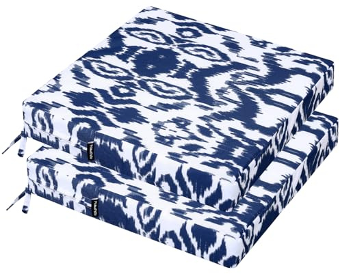 PRIMEPATIO Set di 2 cuscini per sedia da giardino da esterno, spessore 7 cm, cuscini impermeabili per mobili da esterno con legacci, cuscini per sedie da patio, 45 x 45 cm, blu navy