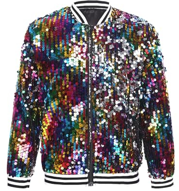 Miutii Veste à paillettes pour enfants garçons et filles - Veste de baseball brillante - Veste bomber blazer - Hip Hop - Disco - Jazz - Costume de danse, coloré, 134-140