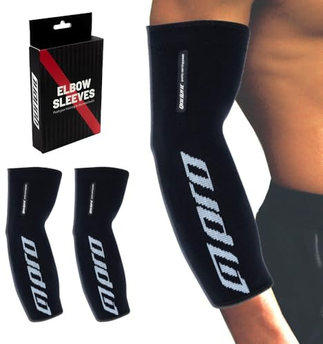 GORLETIC Coderas de Compresión Deportivas (Par) – Mangas de Soporte para Codos – Antideslizantes y Elásticas para Calistenia, Fitness, Gym y Epicondilitis – Hombre/Mujer (Negro, Large)