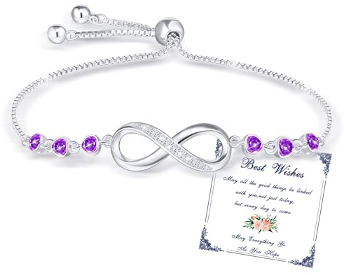 Esmoly Infinity tennisarmband för kvinnor med 5A zirkon hjärta födelsesten justerbara födelsedagspresenter för kvinnor flickor, En storlek, Kubisk zirkonia, Cubic Zirconia