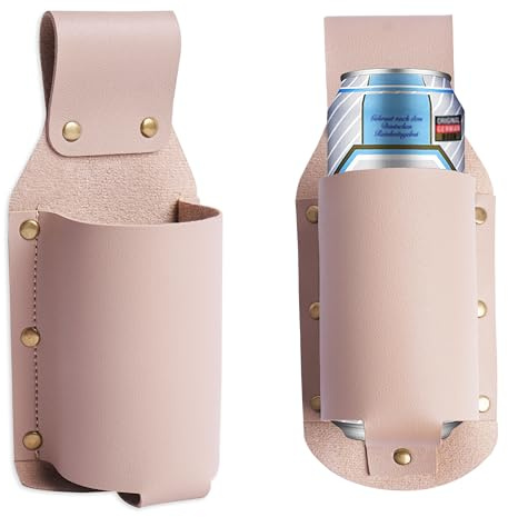 QIELIZI Leather Beer Holster Bottle Holders,Beer Holder Beer Gifts for Men,BBQ/Grilling Gifts for Travel Camping Party Outdoor,Cool Beer Accessories Gadgets for Men(1-Apricot)