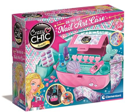 Clementoni Crazy Chic On-The-Go Nail Art Case – Stylish Handbag Beauty Playset with Polishes, Fake Nails and Accessories for Kids 6+