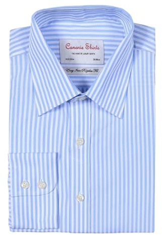 Canarie Shirts - Men's Formal Blue & White Striped Shirt | 100% Cotton, Easy Iron Finish | Classic Collar, Regular Fit |Machine Washable (UK, Neck, 17 Regular)