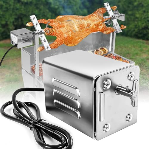 Jradse Motor para Barbacoa EléCtrico 15w 70kg Barbacoa de Acero Inoxidable 2.7 RPM Motor de Parrilla Barbacoa Giratoria para Barbacoa, Pollo, Cerdo, Cabra A La Parrilla Al Aire Libre
