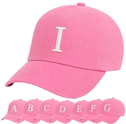 4sold Barn broderad bomull sommar solhatt barn skolbarn kepsar sport hatt Alfabet A-Z pojke flicka justerbar basebollkeps rosa., Jag, en storlek