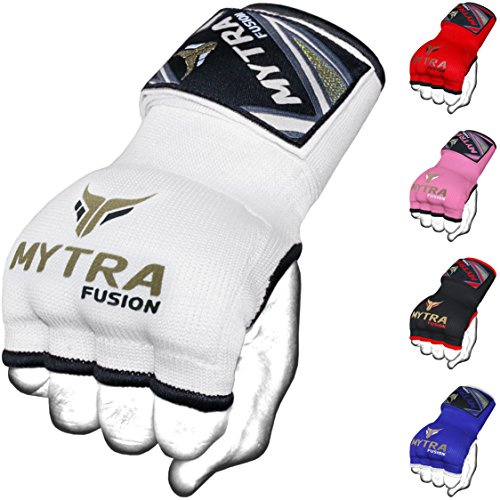 Mytra Fusion Gel Padded Boxing Inner Gloves for Men & Women - Adult Knuckle Protection Boxing Wraps with 80cm Quick Elastic Wrist Strap for MMA, Muay Thai, Kickboxing & Martial Arts (White, L/XL)