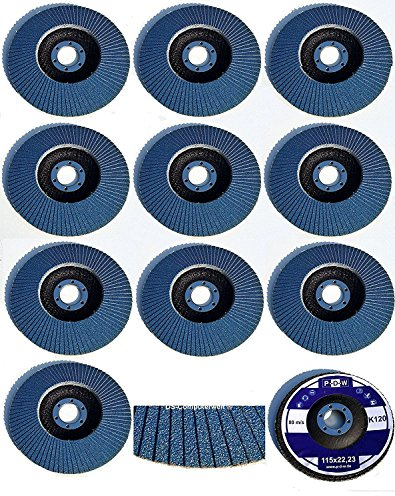 10 pezzi dischi lamellari – Ø 115 mm – Grana 120 – Blu/Acciaio inossidabile dischi a ventaglio/mola abrasiva/Disco lamellare.