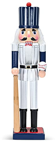 Ornativity Christmas Baseball Player Nutcracker - Baseball Player Figure with White Pin Stripe Uniform and Bat Xmas Sports Holiday Decor Nutcracker 15