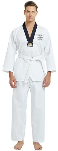 TopTie Customized Taekwondo Uniform for Kids Adults, TKD Dobok Uniform with Belt, Martial Arts Training Suit-black trim-Size 4