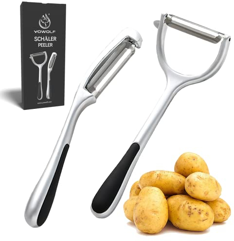 YOWOLF Schäler 2PCS,Edelstahl Gemüseschäler Kartoffelschäler Rostfrei Sparschäler Pendelschäler Pendelklinge Obstschäler Spülmaschinengeeignet Gemüsemesser mit Scharfer Klinge und Rutschfestem Griff