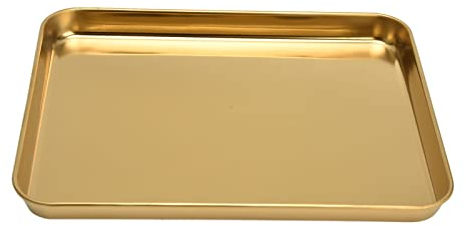 Bandeja rectangular de acero inoxidable, plato de fondo plano, bandeja dorada para el hogar del restaurante, bandeja cuadrada para servir para el aperitivo, ensalada dental de postre, fácil de limpiar