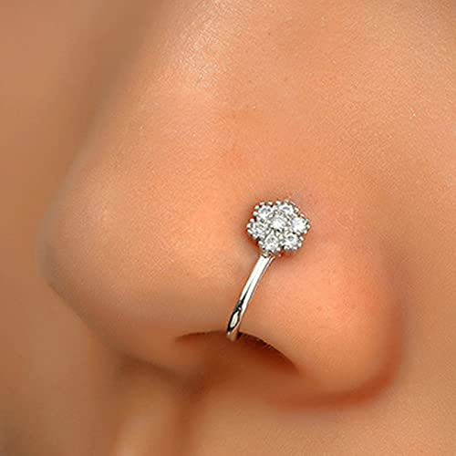 Wendalern Anello al Naso Fiore di Cristallo Argento Finto Setto Naso Anelli Rame Intarsiato Zircone Naso Cuffia Piccola Clip a U sul Naso Anello Pieghevole Non Piercing Naso Gioielli per Donna