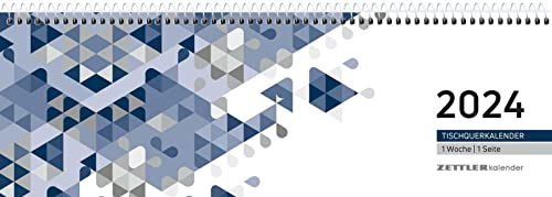 ZETTLER Tischquerkalender blau 1W/1S Tischkalender 2024, im Format 29,6 x 9,9 cm, Monatskalender mit Platz für Notizen, Bürokalender inkl. Jahresübersicht