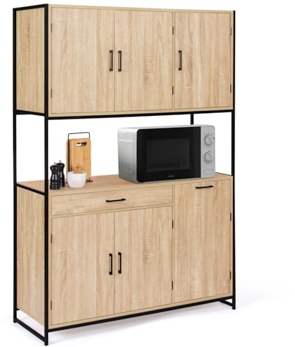 IDMarket - Buffet de cuisine 120 CM DETROIT meuble 6 portes design industriel + tiroir