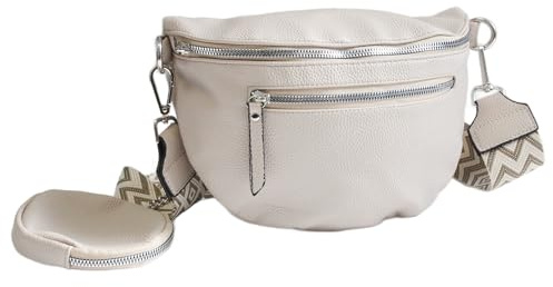 irisaa Umhängetasche Damen Crossbody Bag, 3 in 1 Schultertasche, Bauchtasche mit Reißverschluss und Verstellbarem breitem Gurt, Handtasche für Männer Frauen, DKB Farbe:Beige