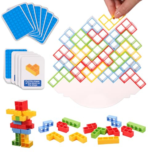 TOYMIS 48 Piezas de Juego de Bloques Apilables Tetra Tower Balance, Juego de Bloques Apilables para Niños y Adultos Juego de Apilar Bloques para 2 Jugadores Juegos en Casa Fiestas Viajes (Z05230)