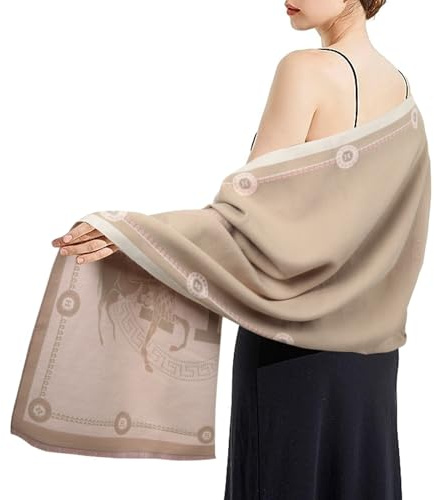 EXTREE Scarfs for Women Pashmina Silky Shawl Wrap for Evening Dressing Blanket Open Front Poncho Cape, Grey,white, Medium