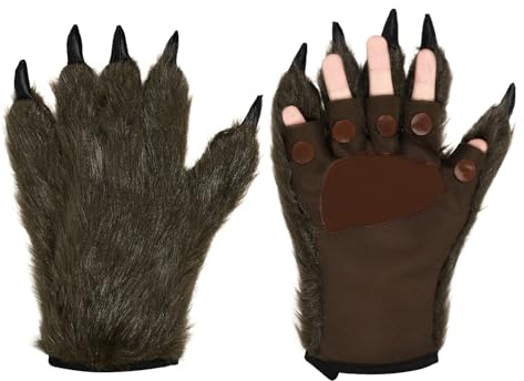 LONTG Gants de Loup-garou Halloween Gants de Griffe de Loup Unisexe Mitaines à Pattes d'ours Horrible Moufles de Gorille Gant à Griffes Accessoire de Costume Déguisement Cosplay Carnaval