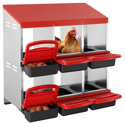 VEVOR Nido per Polli 796 x 525 x 790 mm Nido per Galline a 6 Scomparti, Stabile Resistente alla Corrosione, con Nidi Inclinati, Fori sul Fondo e Piattaforma di Riposo, Adatto a Diverse Razze di Polli