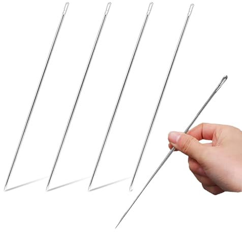4 aghi professionali da tappezzeria da 20,3 cm, con occhiello grande, con tubo per riporre gli aghi, lunghezza 20 cm, spessore 3 mm, aghi da cucito per riparazioni, cuciture e progetti artigianali per