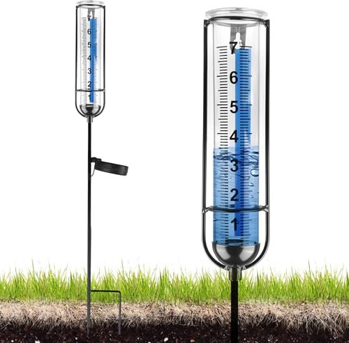 HOSPAOP Solar Regenmesser für Garten mit Erdspieß und LED, Niederschlagsmesser Frostsicher Glas für Rasen Terrasse Feldern Innenhöfen