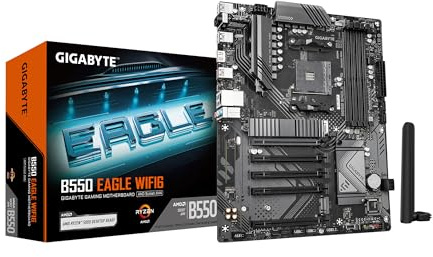 Gigabyte B550 EAGLE WIFI6 Motherboard - AMD Ryzen 5000 G-Series CPUs, 10+3+1 Phases VRM, up to 3200MHz DDR4, 1xPCIe 4.0 + 1xPCIe 3.0 M.2, 1GbE LAN, WIFI 6, USB 3.2 Gen 2