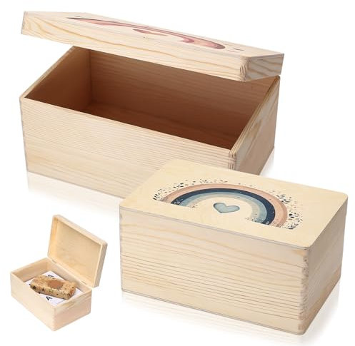 2 Pcs Wooden Box with Lid, Wooden Storage Box, Unpainted Wood Memory Boxes Keepsake Boxes Treasure Chest, for Craft Art Project Jewelry Storage Gift Boxs(11.42x7.48x5.5; 10.24x6.5x4.92)